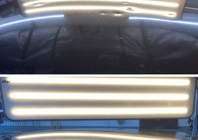 hail damage before and after paintless dent repair on bonnet