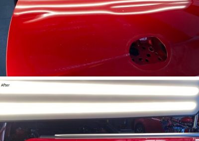 Before and after of crease damage repair on vehicle door